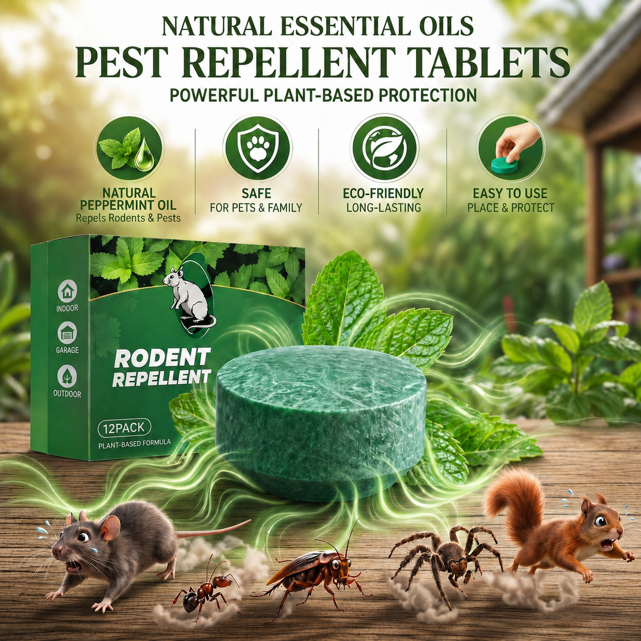 💥LAST DAY SALE 50%OFF💥🟢 Natural Peppermint Rodent Repellent Tablets – 12 Pack