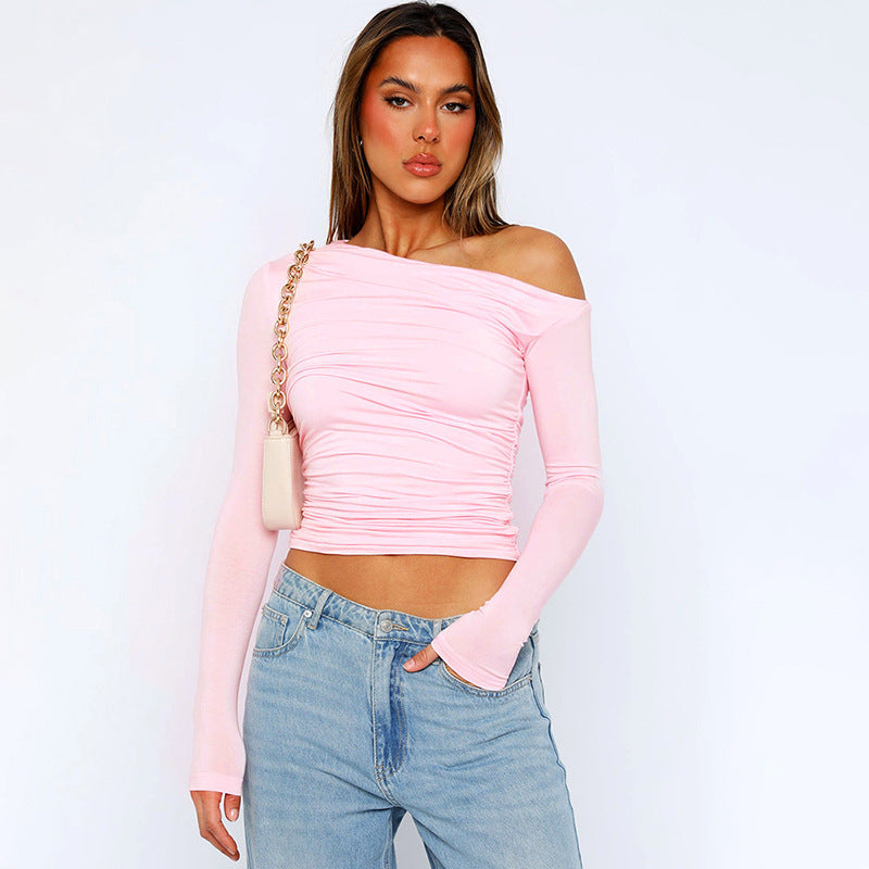 Ruched Long Sleeve Crop Top & Mini Skirt Set