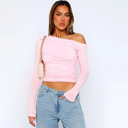 Ruched Long Sleeve Crop Top & Mini Skirt Set