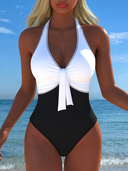 Black & White Halter One-Piece Swimsuit
