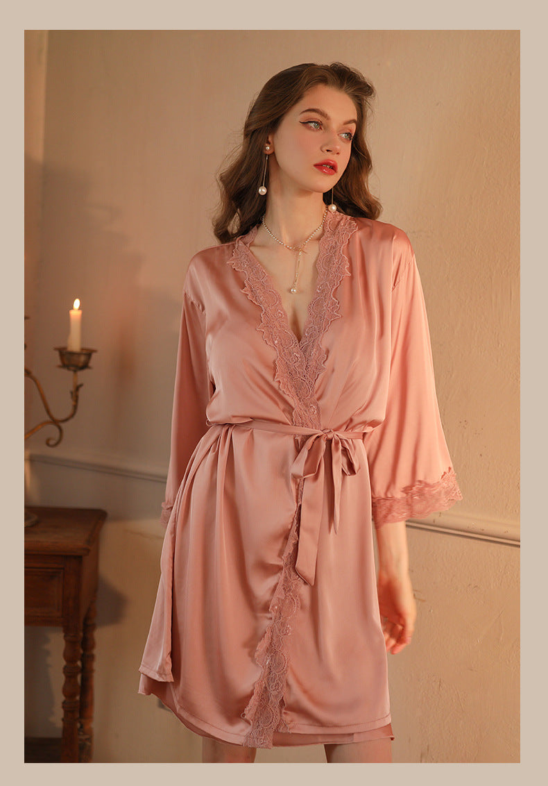V-Neck Lace Backless Nightgown