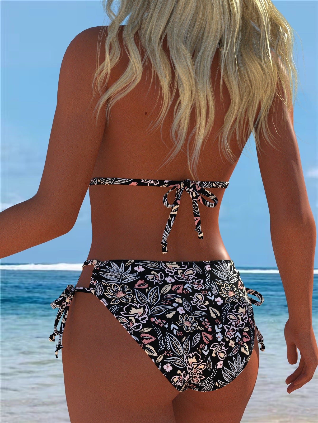 Black Floral Triangle Bikini Set