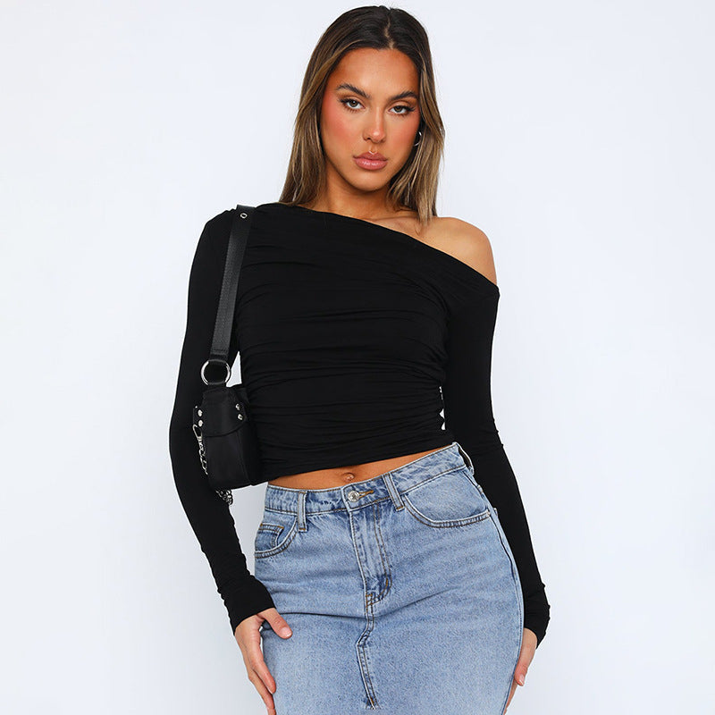Ruched Long Sleeve Crop Top & Mini Skirt Set