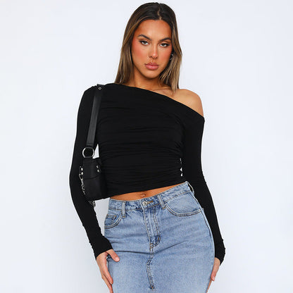 Ruched Long Sleeve Crop Top & Mini Skirt Set