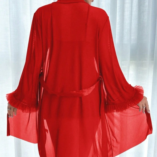 Red Lace Nightgown Robe Set
