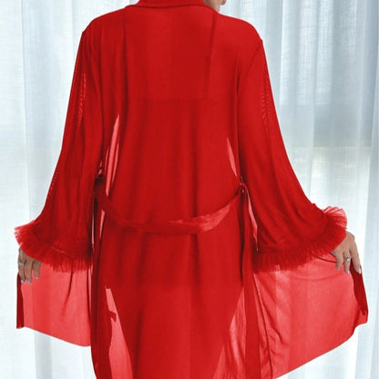 Red Lace Nightgown Robe Set