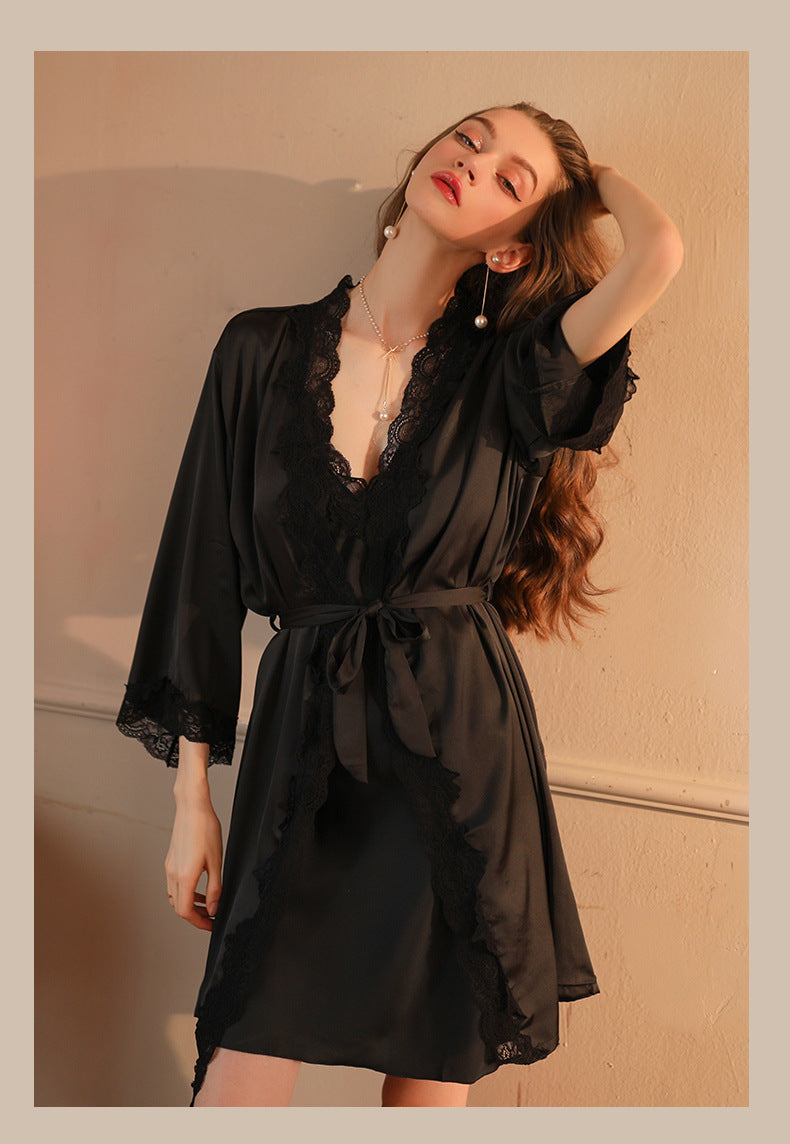 V-Neck Lace Backless Nightgown